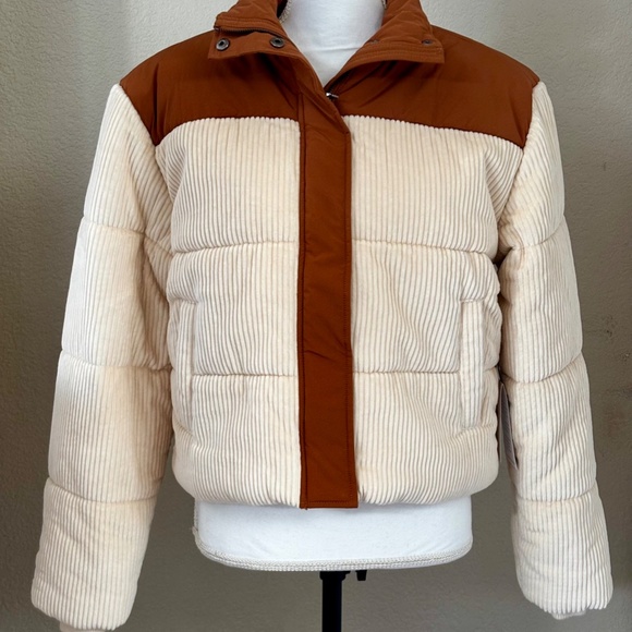 NWT RVCA Eezeh Peaasy Puffer Jacket, Brown and Cream, XS - Picture 8 of 11